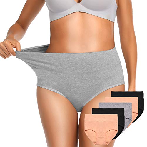 OUENZ Women's Cotton Stretch Underwear Briefs Ladies High Waist Hipster ...