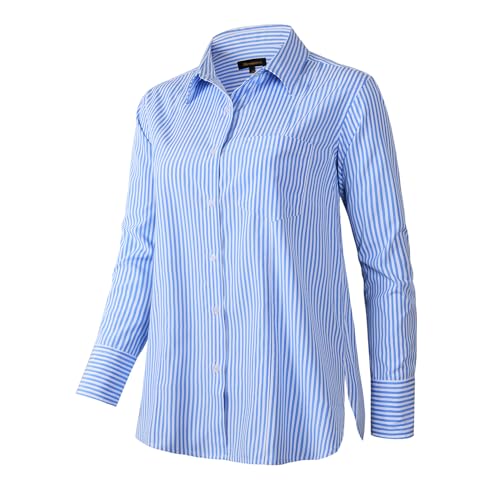 Beninos Striped Button Down Shirts for Women Dress Shirts Long Sleeve Casual Collared Office Work Shirt with Pocket