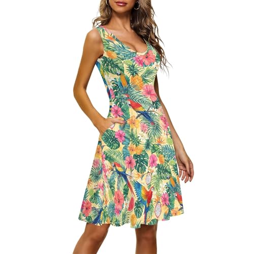 Image of TOADDITDO Women's Sleeveless O Neck Beach A-Line Party Coctail Tank Dresses Flared Sundress