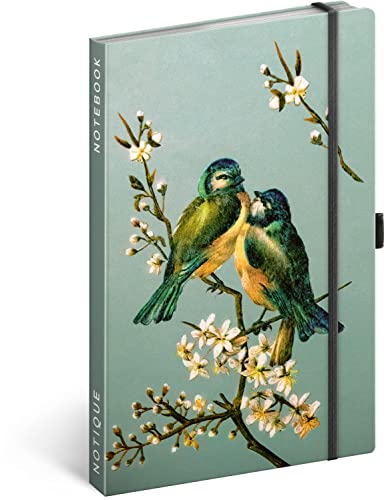 Notizbuch Liniert mit Gummiband 13x21cm ca. A5, Hardcover Notebook, Notizblock, Notizheft, Journal, Tagebuch für Erwachsene, Damen (Vögel) Cover