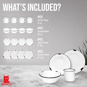 Redco16pieceenamelwaremetaldinnerwaresetfor4distressedwhiteblackrim Urban Country Home Decor Red co 16 piece enamelware metal dinnerware set for 4 distressed whiteblack rim urban country home decor