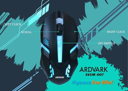 Image of ARDVARK AVGM-007 Gaming Mouse Wired, Ergonomic Gamer Laptop PC USB Optical Computer Mice with RGB Backlit, 4 Adjustable DPI Up to 2400, 3 Programmable Buttons