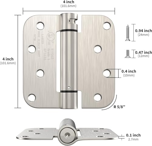 goldenwarm 24 Pack Satin Nickel Door Hinges 4Inch Self-Closing Spring Door Hinges Heavy-Duty Spring Hinges for Interior and Exterior Doors, 5/8" Radius Corners by Goldenwarm - Used condition - CA$189.43