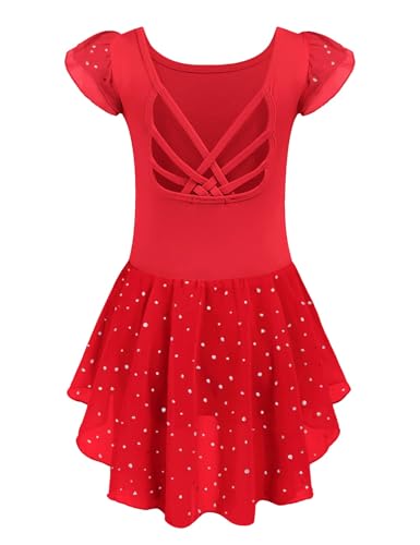Arshiner Girls Shiny Ruffle Sleeve Ballet Leotard with Skirt Criss-Cross Back Dance Dresses
