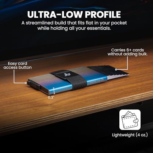 Image of CODE 118 Wallet - Premium Automatic Smart Wallet, RFID Blocking, Pop Up Mens Minimalist Metal Wallet, 6061-T6 Aerospace-Grade Aluminum, Genuine 3K Carbon Fiber (Classic, Ombre Fade)