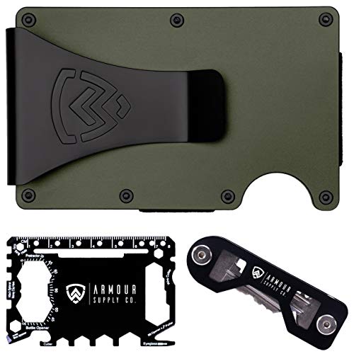Armour Supply Co. RFID Blocking Wallet For Men With Money Clip, Multitool & Key Holder (OD Green)