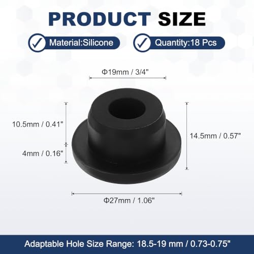 Image of MECCANIXITY 18pcs T-Shaped Silicone Plugs 19mm 3 /4 Inch Dia, Black | Snap in Plug Hole Seal Cover Round Rubber Stopper for 18.5-19mm Holes Kitchen Rubber Bulkheads Waterproof Sealing