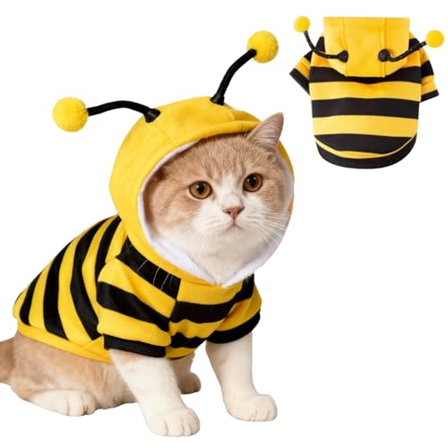 Disfraz Gato Abeja,Disfraz Halloween Gato,Ropa Abeja Mascotas para Perros Pequeños y Gatos,Sudadera con Capucha de Abejas para Gatos,Disfraz Mascota Halloween,Amarillo M