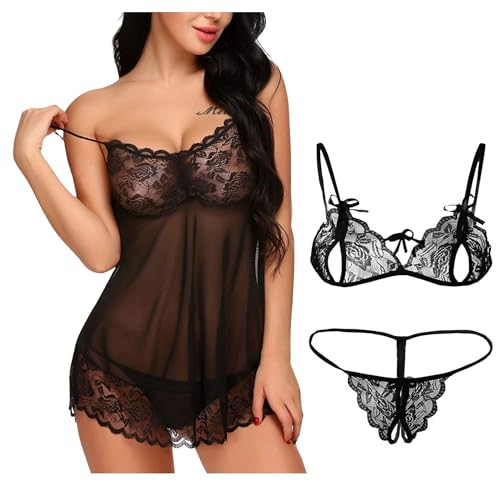 Image of UNITRUST Babydoll Lingerie Set with Net Bra and Panty, Honeymoon Combo