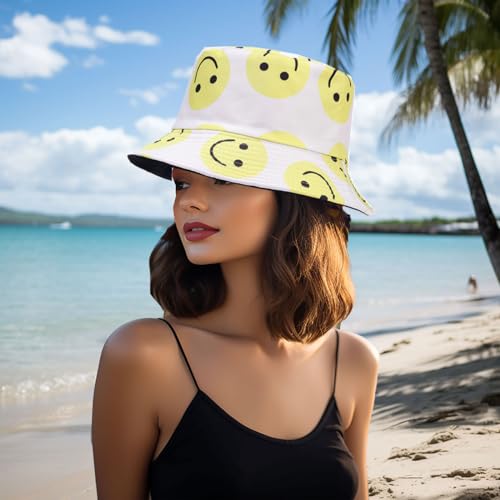 Ihauiue PM-XLYH-WT Smiley Face Print Bucket Hat Cute Happy Fishing Cap Reversible Packable Beach Sun Hats thumb #1