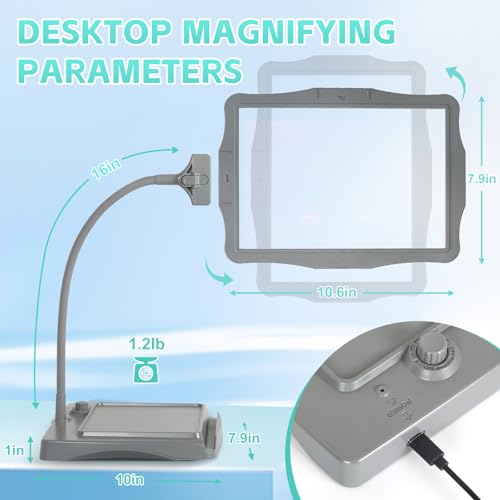 Image of Magnifying Glass with Light and Stand 50 Ultra-Bright LEDs Large Magnifying Lamp with Light Magnifying Glass on Stand Hand-Free with 360 Flexible Gooseneck for Close Work Reading Repair Crafts - Grey