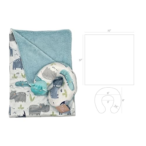 Image of TITI with Love Reversible Baby Blanket and Pillow Set - Hippo Baby Blanket with Soft Plush Neck Pillow, Ideal for Travel, Crib, 37x27 in