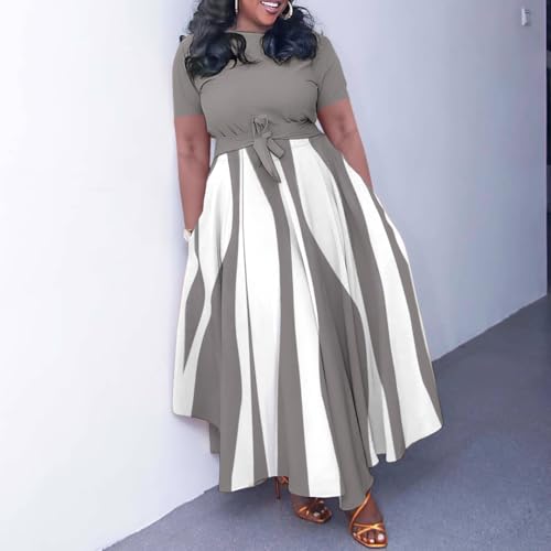Image of BFFBABY Plus Size Dress A Line Dresses for Women Summer Long Dresses with Sleeve Casual Belted
