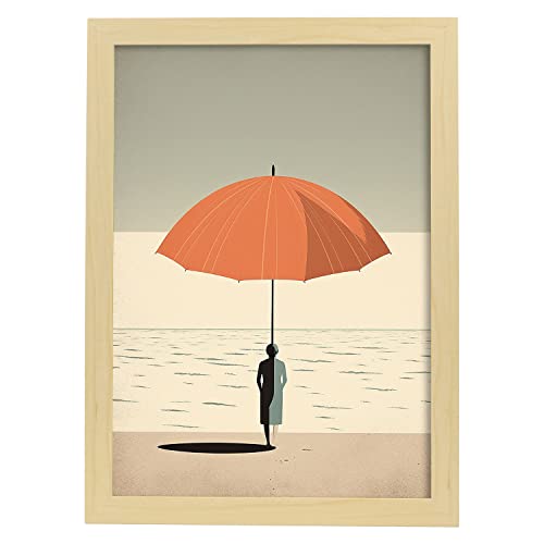 Nacnic Poster Gente de Playa con Sombrilla de Alessandro Gottardo Marco Madera clara A3