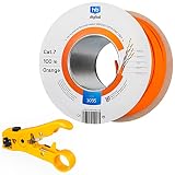 HB-DIGITAL SET 100 m Cavo di rete LAN CAT.7 AWG 23 puro rame S/FTP PiMF LSZH, senza alogeni, certificato RoHS-Compliant GHMT Ethernet PoE 10 Gbit/s 1000 MHz arancione + 1 spelafili