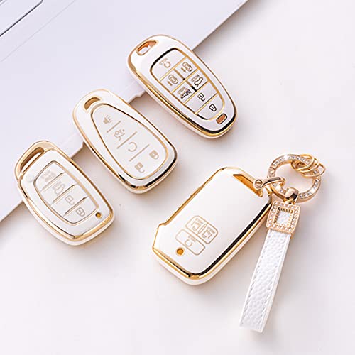 image for CACARLIKE for Hyundai Key Fob Cover with Leather Lanyard, Car Key Fob 