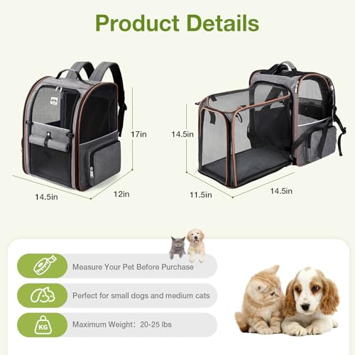 Lekebobor BP-21065GR02HSUS2 Large Cat Backpack Carrier Expandable Pet Carrier Backpack For Small Dogs Medium Cats Fit Up To 18 Lbs thumb #1