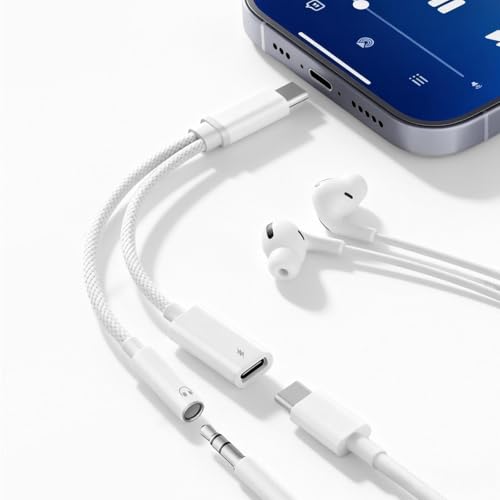 Dalimee Adapter USB C auf Klinke, 2 in 1 USB C Kopfhörer Adapter und Laden, Unterstützt 60W Schnellladung und 3.5 mm Kopfhörer, USBC auf Klinke für iPhone 17/16/15, iPad und weiteren Type-C-Geräten