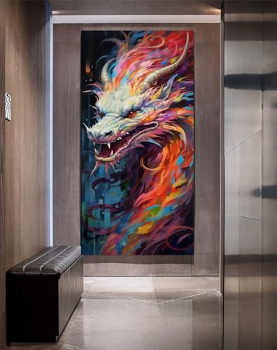 Broderie diamant dragon grand format 80x160 cm pour decoration murale salon