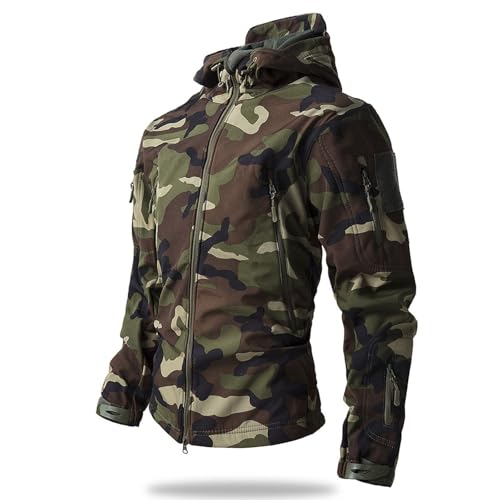 Image of Men's Camouflage Jacket Full-Zip Waterproof Fleece Lined Winter Coats Hooded Military Windbreaker Jackets with Pocket