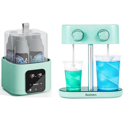Resiners Dual-Head Resin Mixer with Spiral Silicone Paddles & Auto Resin Preheater, Thins Viscosity & Reduce Bubbles, Intelligent Accurate Temperature & Time Control