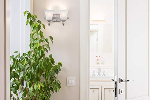 Design House Satin Nickel Wall Sconce 587774 Torino Traditional 2 Indoor Dimmable Up/Down Mount Bathroom Vanity Light With Frosted Glass For Hallway Foyer #TOP3