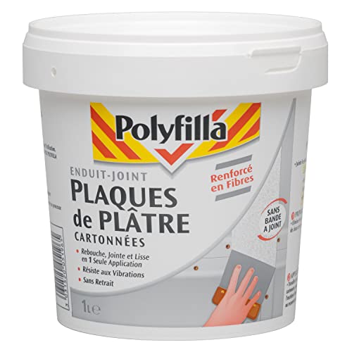 Polyfilla Enduit-Joint Plaques de Plâtre Cartonnées - Renforcé en Fibres - Sans retrait - Blanc 1 L