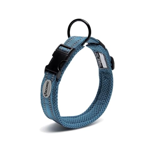 Record, Ande Dog Collar, Made of Durable Nylon, Reflective Details, Plastic Closure Clip, Blue Color, Size XS, 1.5cm