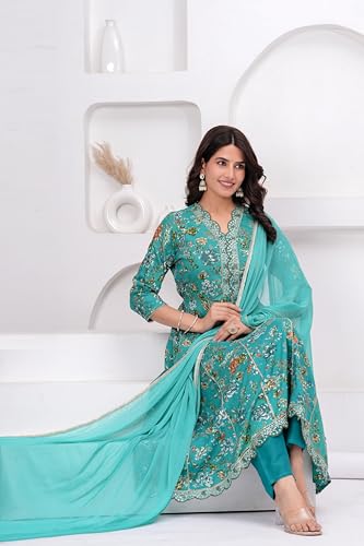 Image of MANHAREE | Women's Rayon Kurta with Pant & Dupatta Set