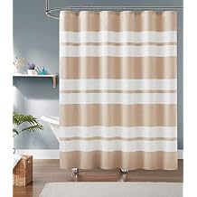 LinenZone 70" Wide x 72" Long Waffle Shower Curtain. Linen Shower Curtain with Adorable White Stripes for Modern or Hotel Decor. Waffle 70 x 72 Linen