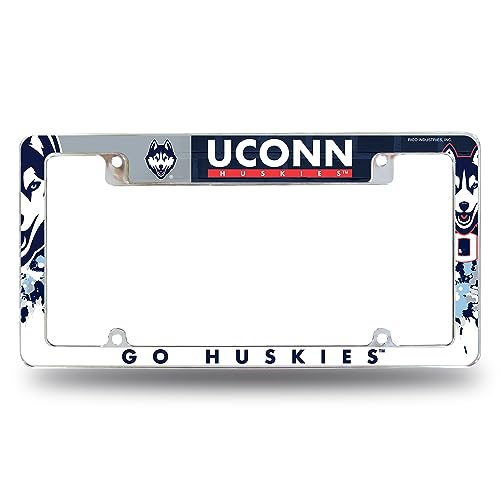 Rico Industries NCAA Connecticut Huskies - UCONN Primary 12" x 6" Chrome All Over Automotive License Plate Frame for Car/Truck/SUV