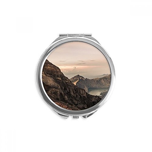 Miroir à la main portable avec motif montagne desert et soleil brumeux