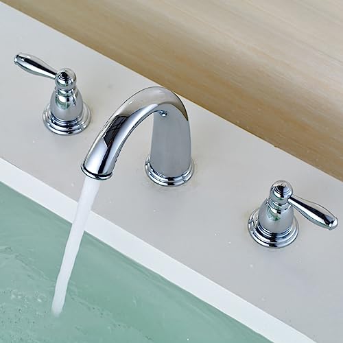 Grifo de baño 3 hoyos con dos manijas para lavabo elegante 7