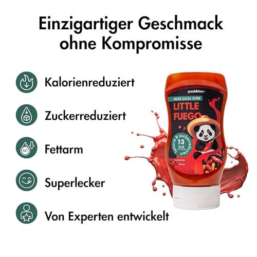 Pandalicious Saucen - Fettarm & Zuckerreduziert - Ohne künstliche Konservierungsstoffe - Glutenfrei - Vegan - 100% Geschmack (Little Fuego - Milde Salsa Soße)