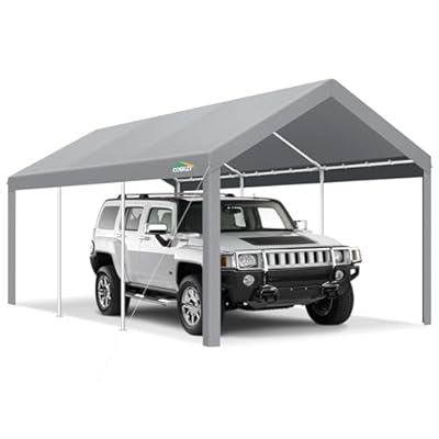 COBIZI Carports 10x20 Heavy Duty Car Canopy Garage 2.0, Carport Car Tent Outdoor Shelter Upgrade Waterproof & UV Protected with Windproof Ropes & Built-in Sandbags for Cars, Trucks and Boats, Gray