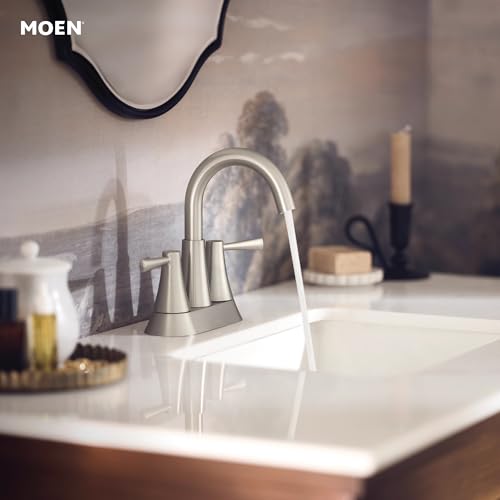 Image of Moen Ronan Spot Resist Brushed Nickel Two-Handle 4 inch Centerset Modern Bathroom Faucet with Push-Down Drain, 84022SRN (Pack of 2)