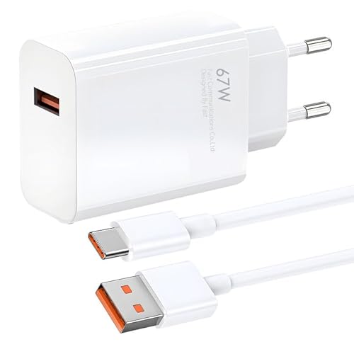 67W Caricatore Rapido Adattatore USB Xiaomi, Caricatore con Cavo USB C 1.5m, Ricarica Adattatore di Alimentazione, Compatibile con Redmi Note 11 11S, Mi 11 Ultra 11i 10T Lite, POCO M6 X6, Note 13 X5