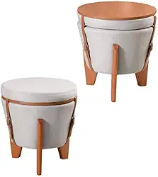 Pufe baú mesinha Rústico Resistente 3 Pés Redondo Cinza claro