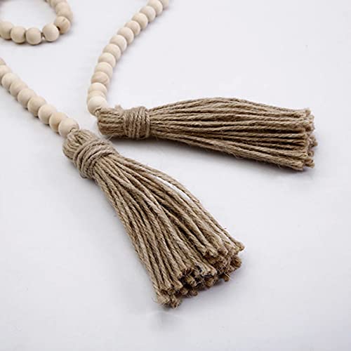 mewmewcat Guirlanda de contas de madeira com borla em estilo rústico estilo fazenda decoração de ban