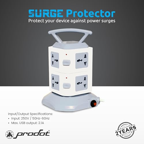 Image of ProDot Power Spike Guard, Strip Surge Protector with Master Switch and 8 Outlets, Heavy Duty Extension Cord for Home, Office, Travel & Phone Charging Bricks (2 Meter)
