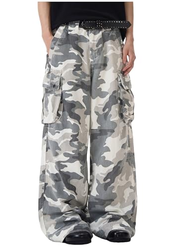 Y2k Men Baggy Camouflage Pants Camo Cargo Pants Oversized Joggers Trousers Hip Hop Sweatpants with Pockets