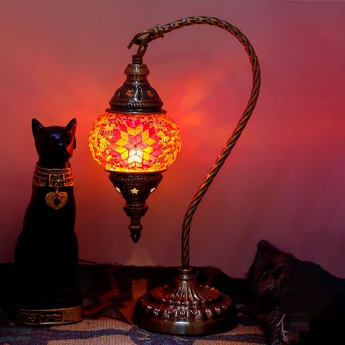Lampe de table en mosaïque exotique turque avec lampe rétro de style marocain fait à la main Lumières décoratives pour la chambre à coucher Noël Halloween Office...