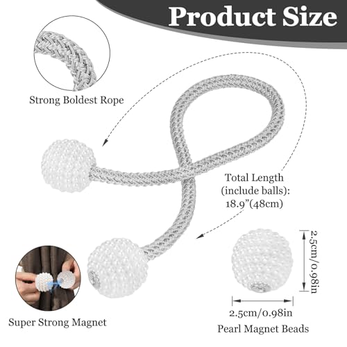 Image of 2Pack Magnetic Curtain Tiebacks, Curtain Tiebacks Buckles Holdbacks Holder Hooks Clip,Decorative Drape Handmade Curtain Tie Back(Light Grey)