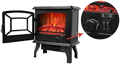CZBZ 17 Inch Electric Fireplace Stove - 1400W, CSA Certified, Dual Heat Modes, Auto-Shutoff, Overheat Protection, Black for Living Room Bedroom