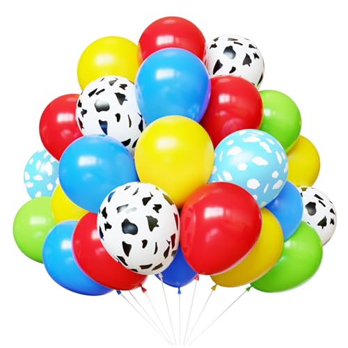 YMSZ Red Blue Green Yellow Latex Balloons 67pcs 12 Inch Cow Print Balloons For Kids Boys Girls Birthday Baby Shower Party Decorations