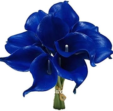 Latex Real Touch 15" Artificial Calla Lily 10 Stems Flower Bouquet for Home/Wedding Deep Blue