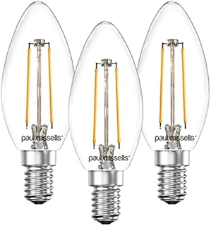 paul russells E14 Small Edison Screw LED Filament - Pack of 3  2.5W 25W Equivalent 250LM Lumen 2700K SES Candle C35 Bulbs  Energy Saving Non-Dimmable Light  Warm White
