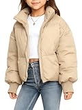 Gihuo Girls Winter Coat: Kids Puffer Quilted Jacket with Full Zip & Stand Collar, Warm Outerwear for Girls 7-14 Years（Khaki, 11-12Years）