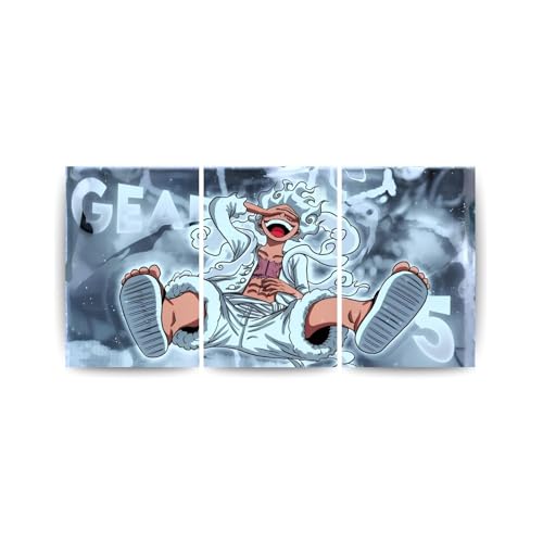 Image of One Piece Anime Manga Poster, One Piece Character Design Wall Poster 3 Panal - A4 Size, 300 GSM, Wall Decor Posters Wall Art For Bedroom, Living room, Office, Dining Room,No Frame (Luffy-5)