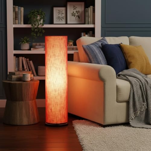 Image of Cylinder Shape Wooden Base, Corner Decorative Floor lamp, Bedroom, Living Room, Home Decor, Pack of 1 (Red Texture)